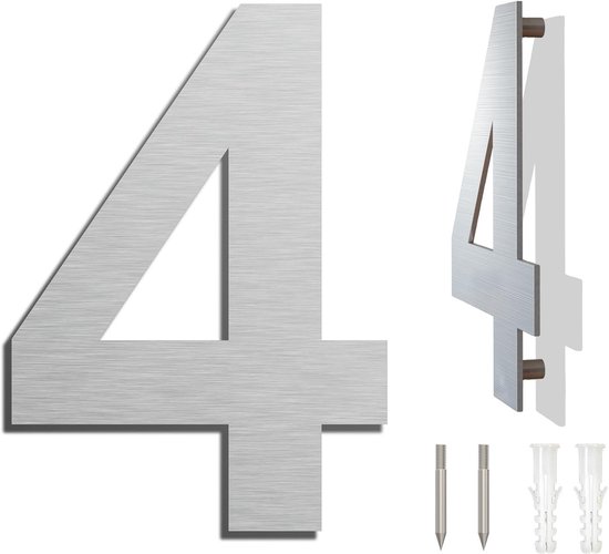 Hausnummer Aus Edelstahl，25,4 Cm，nummer 4，schwebende Hausnummer，hausnummer Aus Metall，hausnummer Für Den Außenbereich，3d-hausnummer，silber