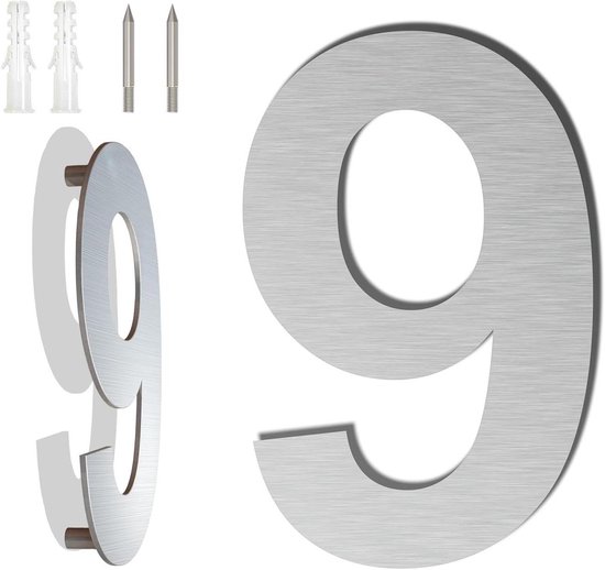 Hausnummer Aus Edelstahl，25,4 Cm，nummer 9，schwebende Hausnummer，hausnummer Aus Metall，hausnummer Für Den Außenbereich，3d-hausnummer，silber