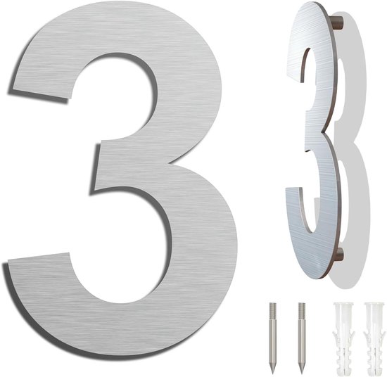 Hausnummer Aus Edelstahl，25,4 Cm，nummer 3，schwebende Hausnummer，hausnummer Aus Metall，hausnummer Für Den Außenbereich，3d-hausnummer，silber