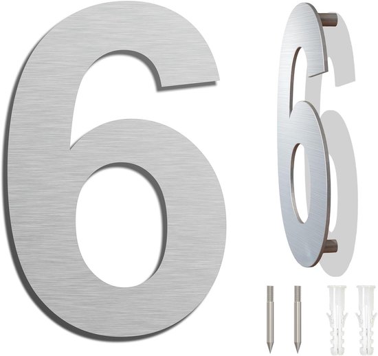 Hausnummer Aus Edelstahl，25,4 Cm，nummer 6，schwebende Hausnummer，hausnummer Aus Metall，hausnummer Für Den Außenbereich，3d-hausnummer，silber