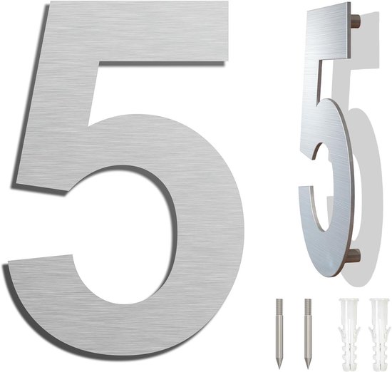 Hausnummer Aus Edelstahl，25,4 Cm，nummer 5，schwebende Hausnummer，hausnummer Aus Metall，hausnummer Für Den Außenbereich，3d-hausnummer，silber