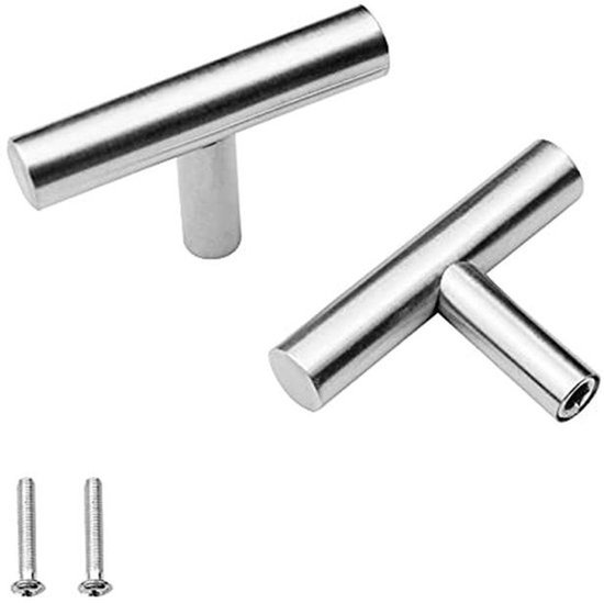 T-griffe – Schranktürgriffe – Schrankrenovierung – Gebürsteter Stahl – 10 Stück, 50 Mm – Silber