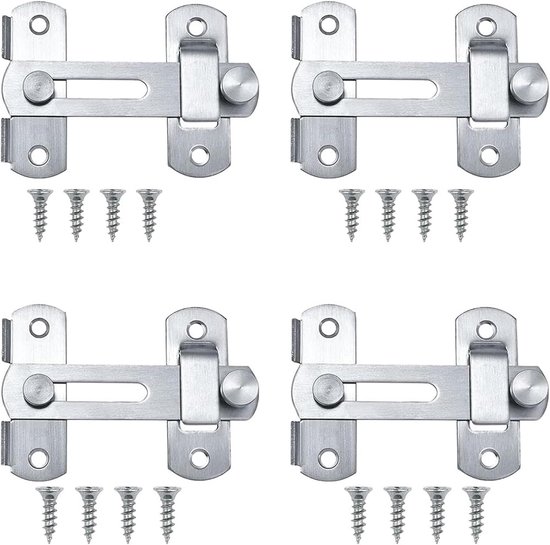 Set Mit 4 Türschlössern Aus Edelstahl，silberner Klappriegel，tür- Und Fensterschloss Für Badezimmer，riegel Für Alle Arten Von Innentüren