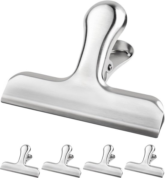 Edelstahl-lebensmittelclips & Beutelklemmen，4er-set，stabile Metallclips Für Lebensmittel，fotos & Bürobedarf，große Edelstahlklemmen，silber，119 Mm