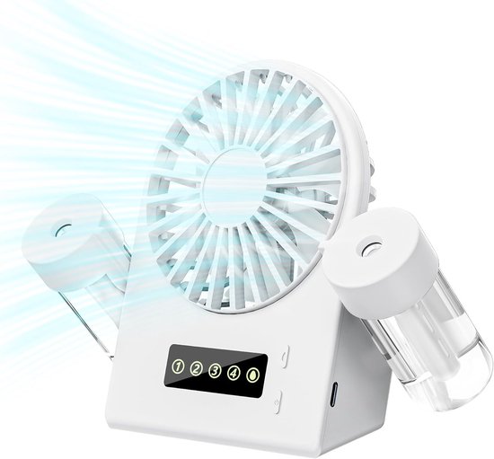 Handventilator Mit Wassernebelfunktion，usb-anschluss，4 Geschwindigkeitsstufen，usb-aufladbar，geeignet Für Schreibtisch，weiß