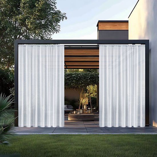 Zweiteiliges, Wasserdichtes Trinitron-fenstergitter Mit Stangenbefestigung, Regendichter Vorhang Für Gartenpavillons - 132 Cm X 213 Cm (weiß)