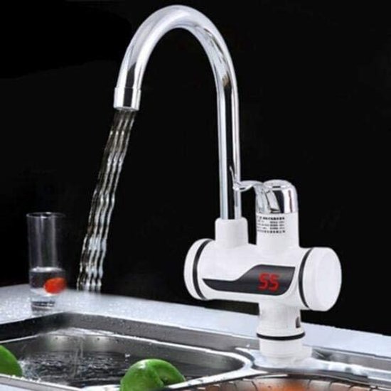 Elektrischer Wasserhahn 220 V Mit Seitlicher Montage – Direkter Wassererhitzer, Lcd-anzeige, Weiß, Geeignet Für Küche Und Garten