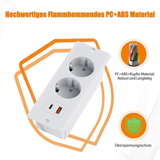 Unterputz-steckdose – 2x Usb-a – 1x Usb-c – 2x Steckdose – Weiß
