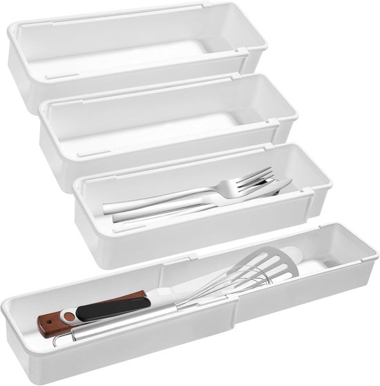 Schubladenorganisationsset – Ausziehbarer Schubladeneinsatz – Weiß – 4-teiliges Set