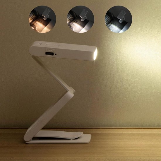 Faltbare Leselampe Mit Clip，usb-wiederaufladbare Leselampe，tragbar Mit 3 Lichteinstellungen (weiß)