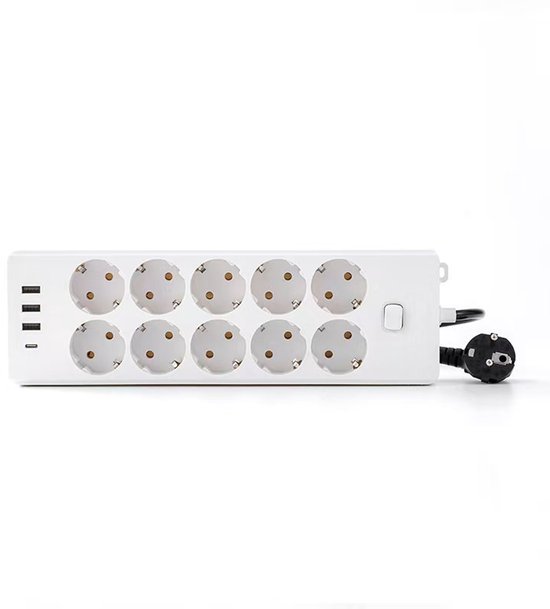 Usb-steckdosenleiste，10 Steckdosen & 3 Usb-anschlüsse，für Zuhause & Büro，überspannungsschutz，weiß，2 M，1 Stück