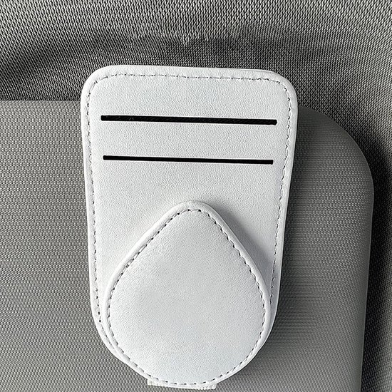 Magnetische Autobrillenhalter Aus Hochwertigem Kunstleder, Universeller, Kratzfester Sonnenbrillenclip Mit Kartenhalter, Weiß