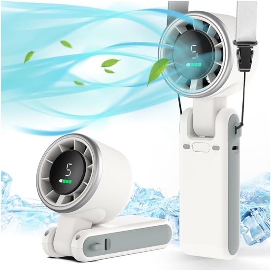 Handventilator，tragbarer Ventilator，usb-c-ventilator，5 Geschwindigkeitsstufen，mit Digitalanzeige，bis Zu 12 Stunden Laufzeit，schwarz/weiß/grün