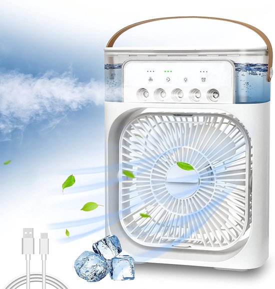 Befeuchtender Nebelventilator，leiser Handventilator，drei Windgeschwindigkeiten，led-beleuchtung，kompakt Und Tragbar，weiß，25,5 X 18,5 X 8 Cm