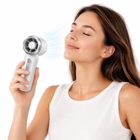 Ventilator，wiederaufladbarer Handventilator，windgeschwindigkeitsregelung Mit 199 Stufen，mini-ventilator Mit Led-licht，weiß