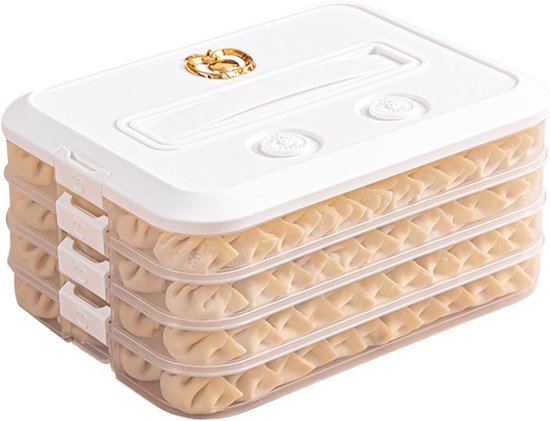 Aufbewahrungsbox Für Teigtaschen – Gefrierbehälter – Lebensmittel Einfrieren – 4-stöckig Stapelbar – 30,6 X 23 X 14,5 Cm – Weiß