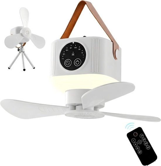 Campingventilator Mit Led-licht，4 Geschwindigkeitsstufen，led-licht，timer，wiederaufladbarer Zeltventilator Für Camping，wohnwagen Und Angeln，weiß