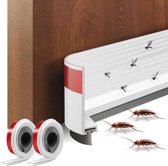 2er-pack Türdichtung Mit Bürste – Selbstklebend – 100 X 3 Cm – Weiße Türdichtung Mit Bürste – Untere Türdichtung – Insektensicher – Frostsicher
