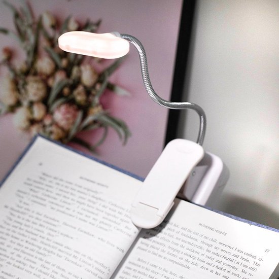 Weiße Leselampe Mit Buchklemme, Tragbares Nachtlicht Mit Klemme, Leselampe, Klemmlampe, Batteriebetrieben, Lichtfarbe: Kaltweiß.