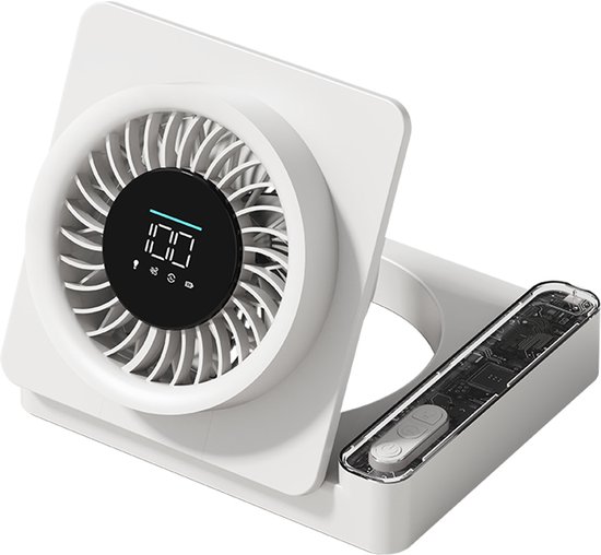 Tischventilator，stufenlos In 100 Stufen Verstellbar，90° Vertikal Drehbar，7-blatt-design，intelligenter Timer，weiß