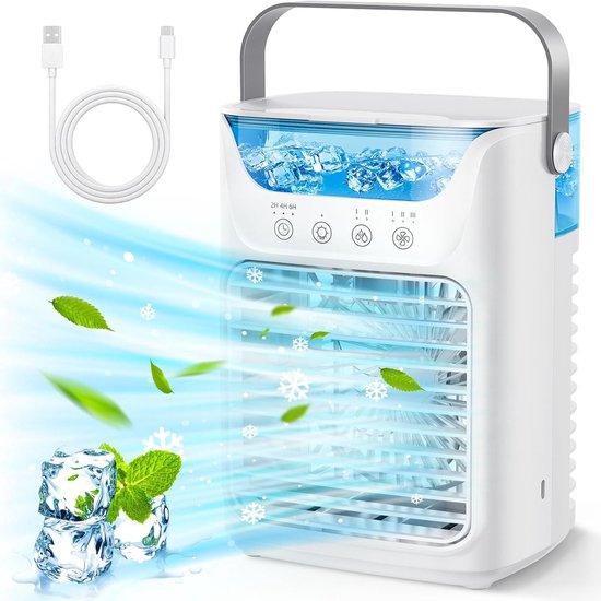 Tragbare Klimaanlage，luftkühler Mit 700-ml-wassertank，usb-wiederaufladbarer Mini-luftkühler，3 Geschwindigkeitsstufen，weiß，16,5 X 12,2 X 21,1 Cm