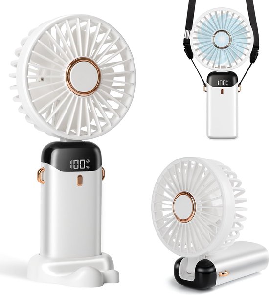 Tragbarer Handventilator，3200 Mah，12 Stunden Laufzeit，led-display，5 Geschwindigkeitsstufen，3-in-1-ventilator Für Hand，weiß，1 Stück