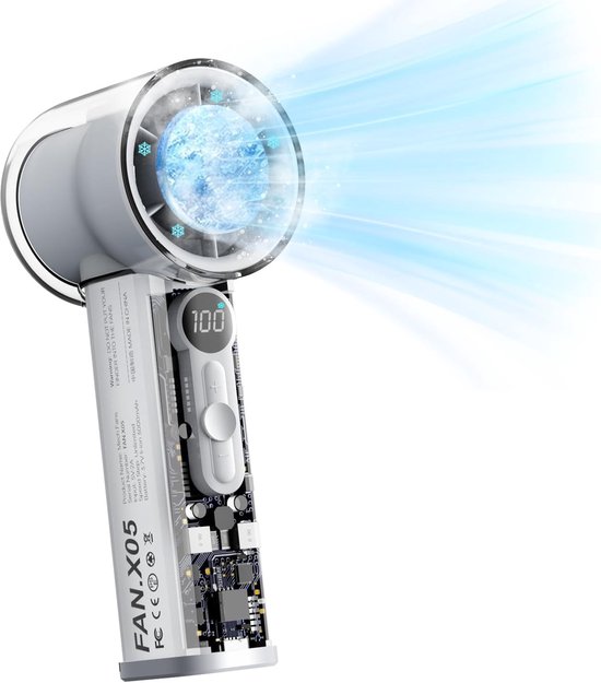 Tragbarer Manueller Turboventilator Mit Eiskühler，persönlicher Mini-reiseventilator (14.000 U/min，1-100 Geschwindigkeitsstufen)，weiß