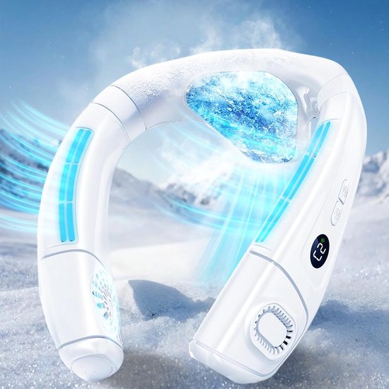 Tragbarer Nackenventilator Mit Großer Eiskühlplatte，6000 Mah Akku，usb-aufladbar，360°-kühlung，3 Kühlstufen Für Reisen Und Büro，weiß