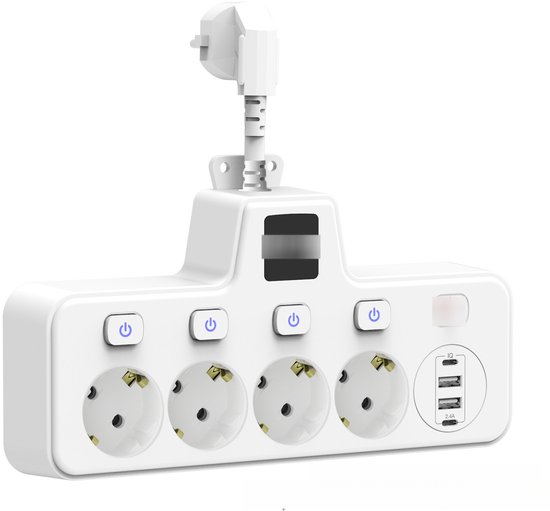 Steckdosenadapter Mit Touch-nachtlicht，2 Usb-c-anschlüssen，2 Usb-anschlüssen，mit Überspannungsschutz，weiß，geeignet Für Zuhause Und Büro