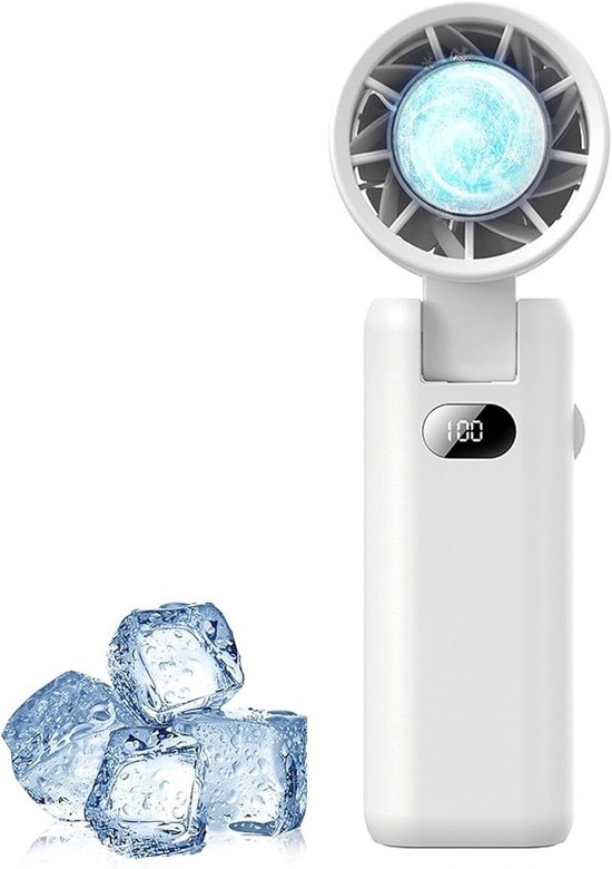 Faltbarer Turbo-handventilator (3600 Mah), Stufenlos Regulierbar (100 Geschwindigkeitsstufen), Usb-aufladbar, Für Büro, Camping Und Reisen, Weiß