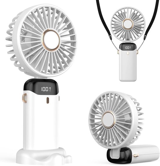 Tragbarer Handventilator，5-stufiger，per Usb Aufladbarer Ventilator，faltbarer Tischventilator Mit Led-anzeige Für Das Homeoffice (weiß)