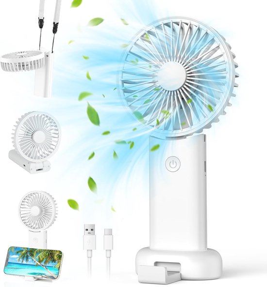 Mini-tragventilator，kleiner Reiseventilator，wiederaufladbarer Handventilator Mit 3 Geschwindigkeitsstufen，camping (weiß)