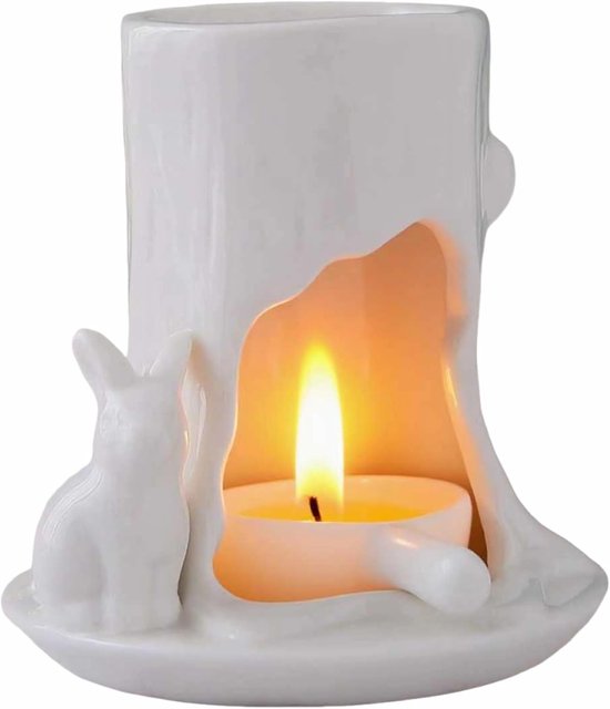 Aromabrenner Aus Keramik Für Wachsblätter，aromatherapie-aromabrenner，teelichthalter Aus Keramik，11,4 Cm，in Form Eines Weißen Hasen，1 Stück