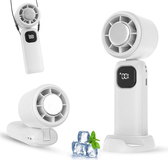 Tragbarer，wiederaufladbarer Usb-ventilator，kleiner Taschenventilator，5 Windstufen，erfrischender Schneeeffekt，weiß