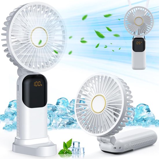 Mini-ventilator，usb-aufladbar，kleiner Taschenventilator，5 Geschwindigkeitsstufen Mit Ständer，ideal Für Büro Und Outdoor-aktivitäten，weiß