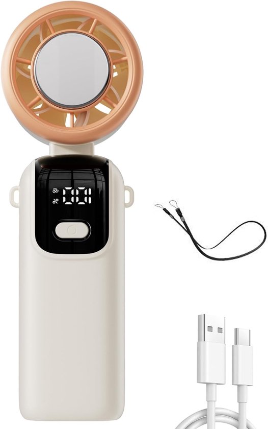 Tragbarer Manueller Usb-ventilator，29.000 U/min，4000 Mah Akku，led-anzeige，6 U/min，6 Geschwindigkeitsstufen，leichter Nackenkühler，weiß