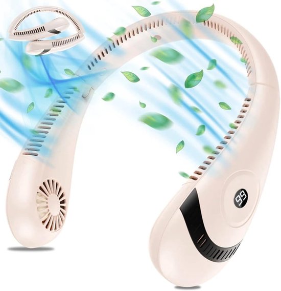 Tragbarer Nackenventilator，wiederaufladbarer 5000-mah-akku，faltbarer Ventilator，digitale Led-anzeige，zieht Nicht An Den Haaren (weiß)