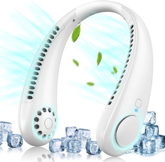 Nackenventilator，360° Tragbarer，blattloser Ventilator，3 Geschwindigkeitsstufen，usb-aufladbar，weiß