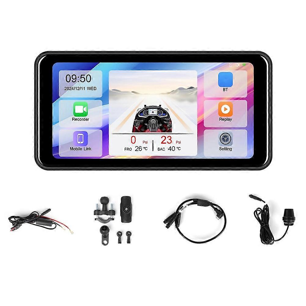 6,25-zoll-motorrad-navigationsbildschirm, Front- Und Rückkameras, Tragbarer Motorrad-carplay- Und Android-auto-monitor, Dvr, Bluetooth