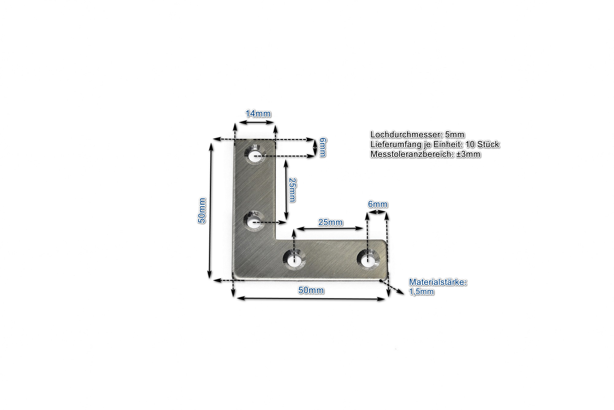Edelstahl L-verbinder 50 X 50 X 14 Mm Ve 10 Stück