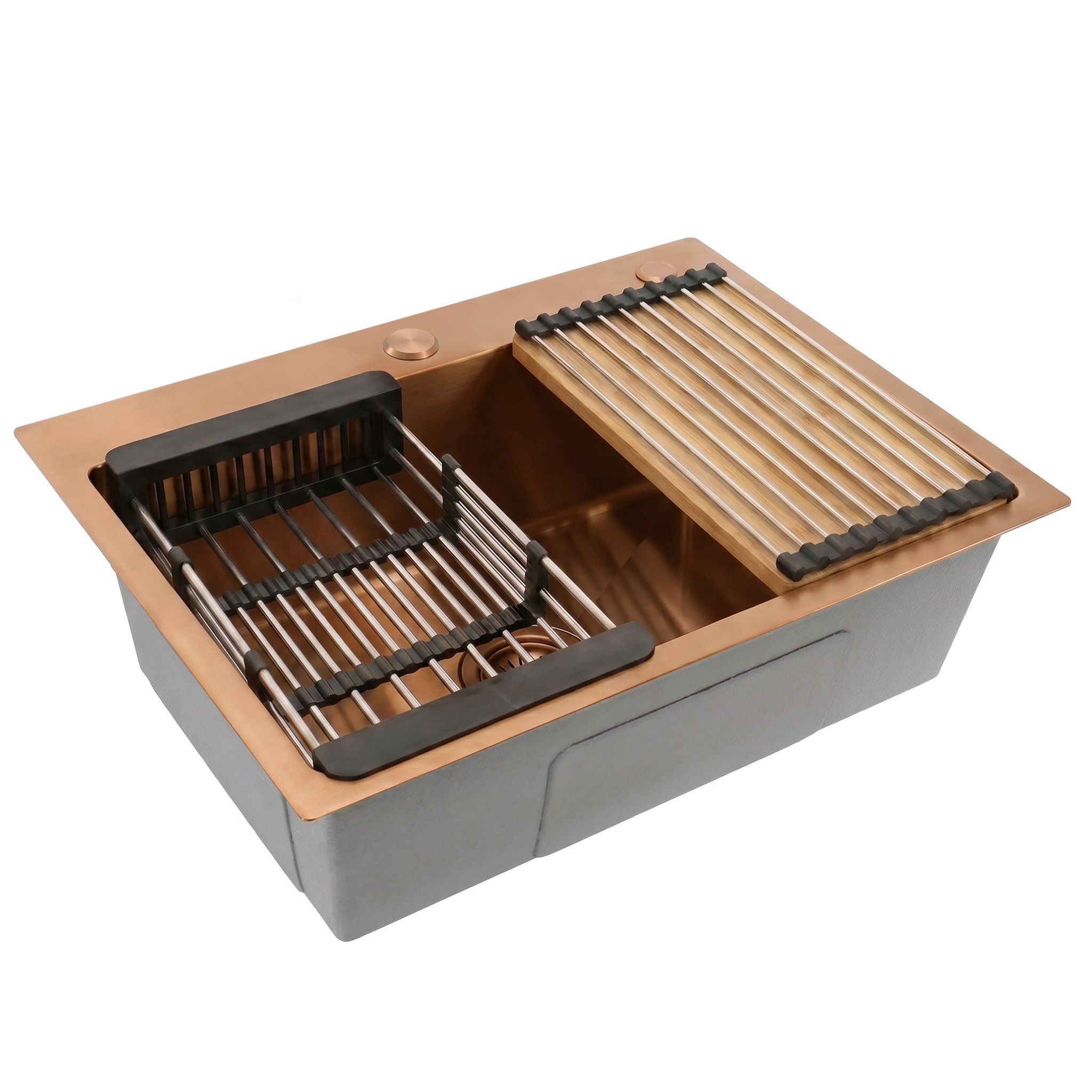 Stahlspüle Mit 3-teiligem Zubehörset Rea Liam Brush Copper
