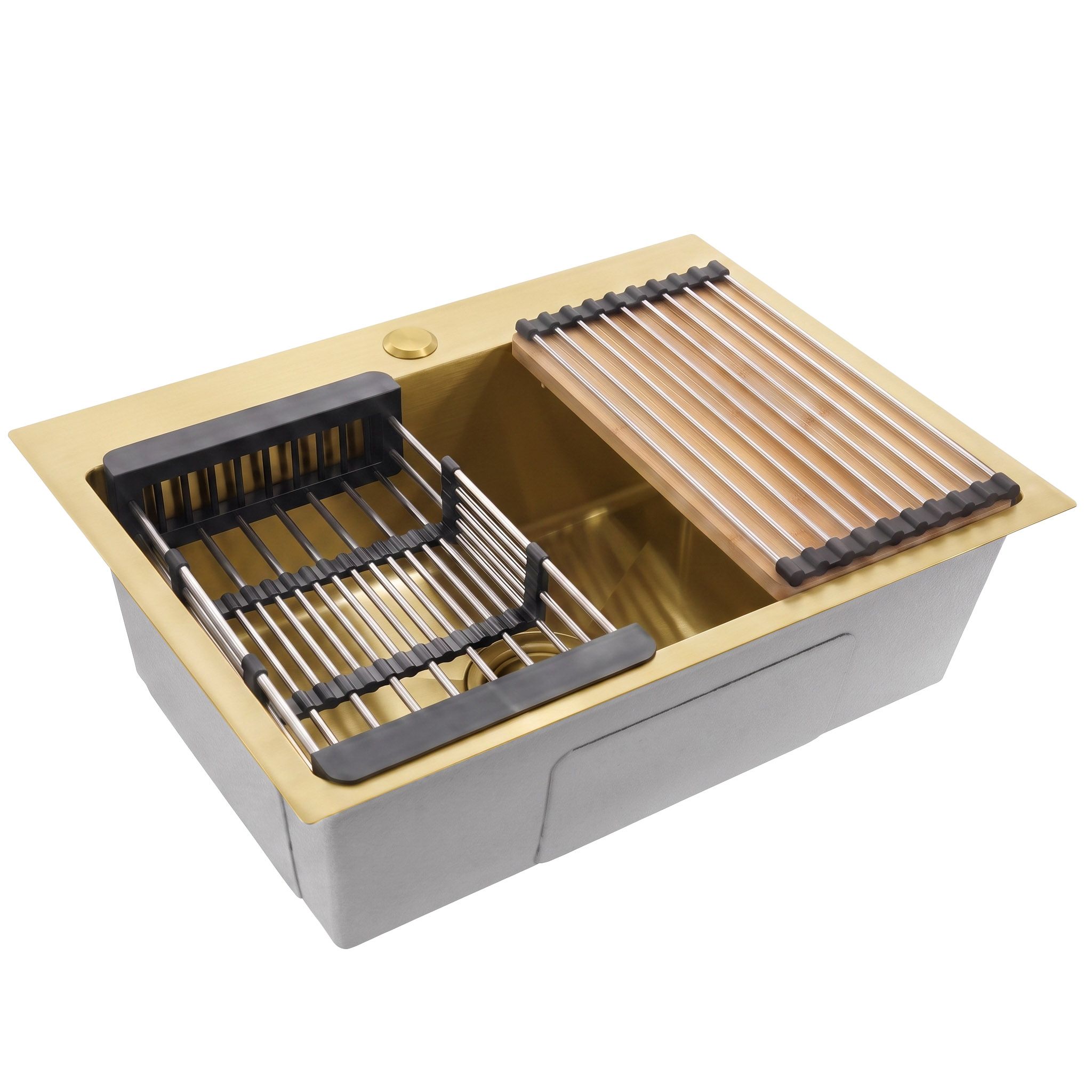 Stahlspüle Mit 3-teiligem Zubehörset Rea Liam Brush Gold