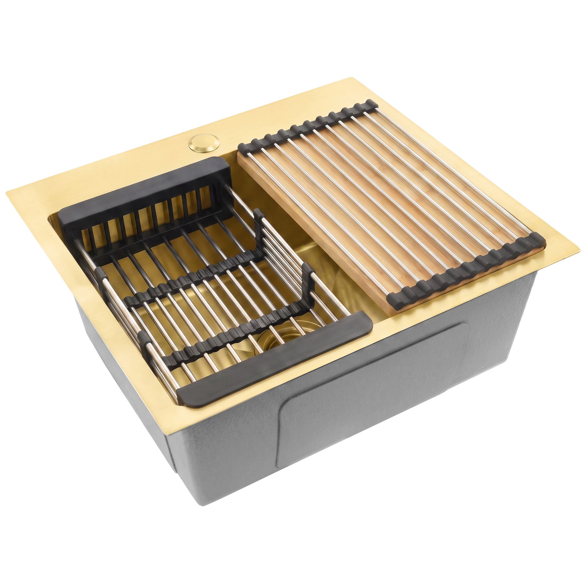 Stahlspüle Mit 3-teiligem Zubehörset Rea Leo 50 Brush Gold