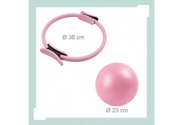 Relaxdays Pilates Set, 11-teilig, Ring, Ball, 4 Widerstandsbänder, 2 Hanteln, Tasche, Pilateszubehör Für Zuhause, Pink