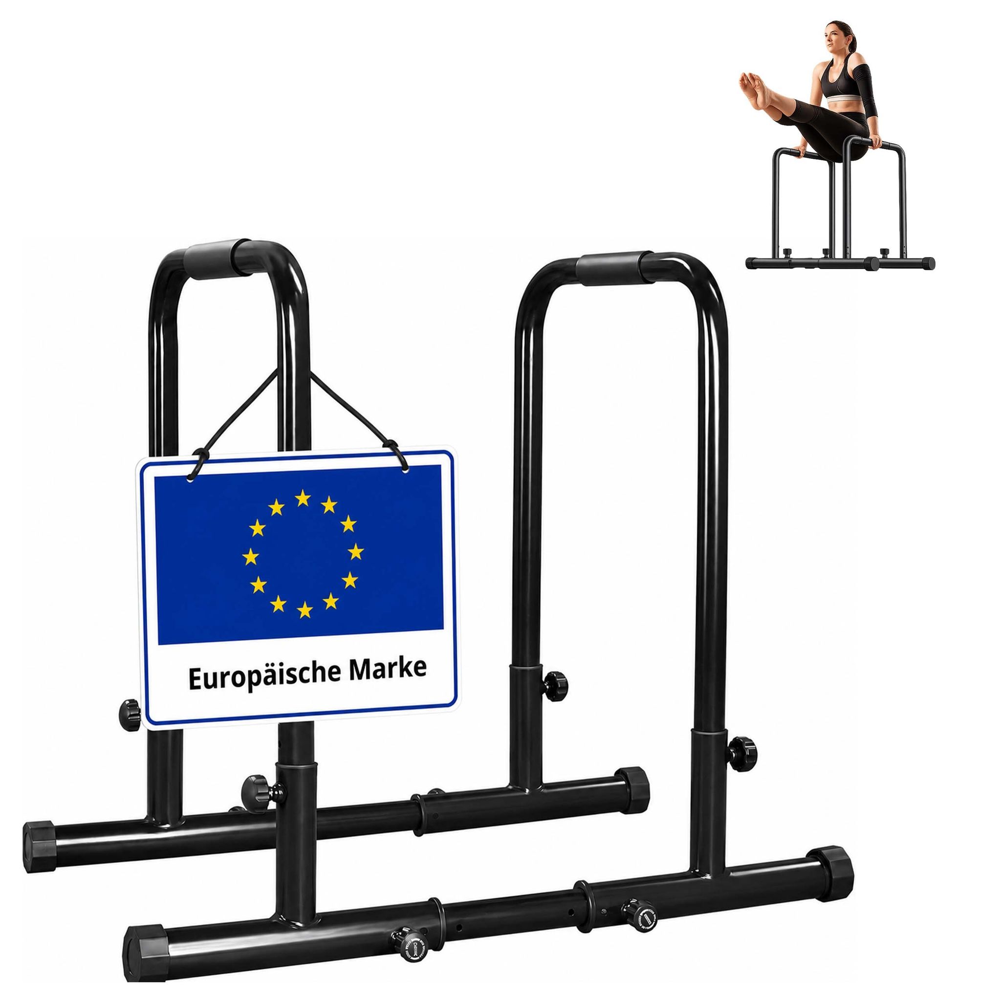 Relaxdays Dip Barren, Bis 150 Kg, Höhenverstellbar, Rutschfeste Griffe, Calisthenics, Dip-station, Stahl, Schwarz