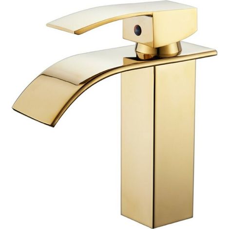 Goldene Waschtischarmatur, Moderne Einloch-wasserfallarmatur Mit Ausziehbrause
