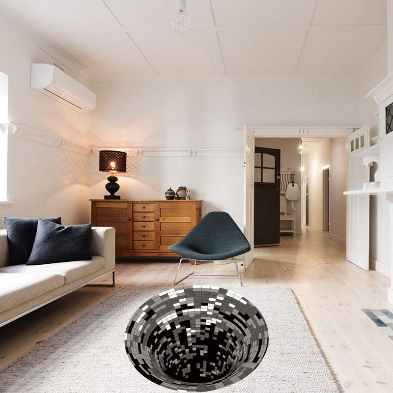 3d-illusionsteppich, 100 Cm Rund, Wirbelmuster, 3d-optische Illusion, Rutschfest, Vliesstoff, Schwarz-weiß, Für Esszimmer, Wohnzimmer, Schlafzimmer, Schlafzimmer