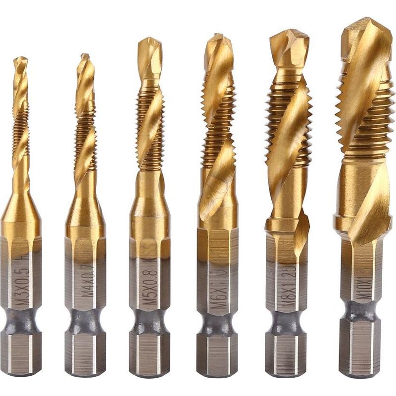 6-teiliges Hss-bohrerset, 1/4"-sechskant-kombinationsbohrer, Metrisches Gewinde M3-m10, Titan-hss-bohrer- Und Gewindebohrerset Für Holz, Eisen, Aluminium, Silber