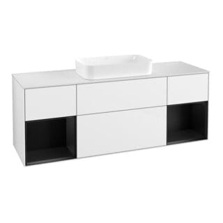 V&B Waschtischunterschrank Abdeckplatte wh. m Finion 160x60cm, Reg bla m Lac, glo wh. lacquer