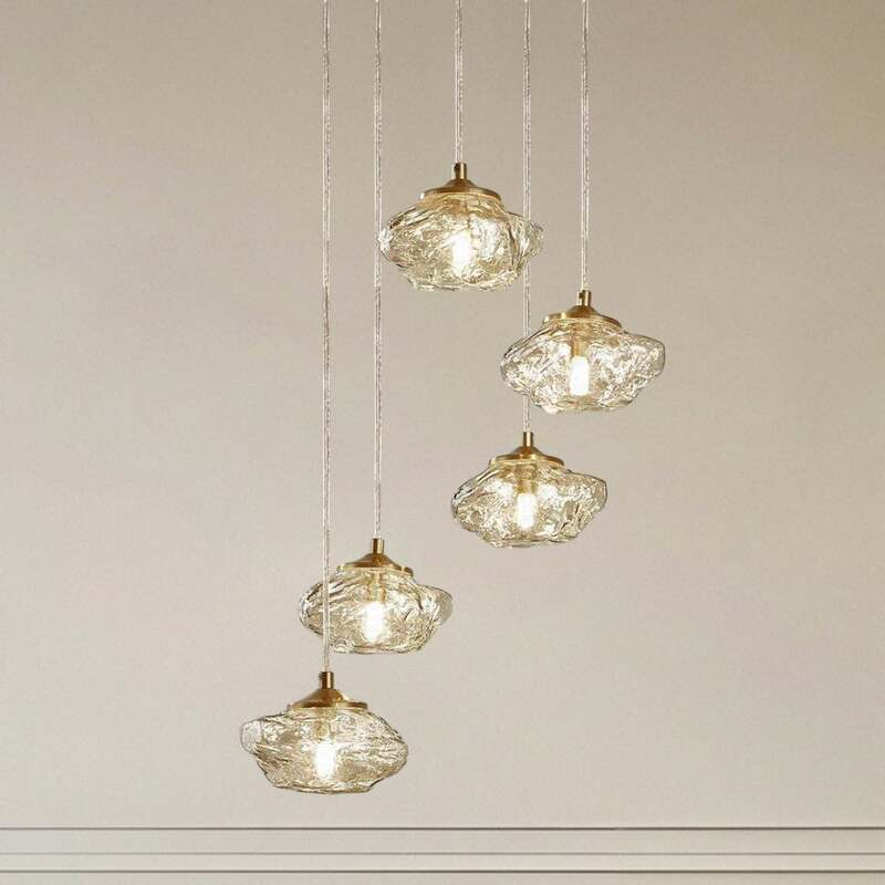 [gebraucht] B-ware Lindby Hängelampe Piatra Ø45cm 5-flg Amber/messing Glas Dimmbar Ip20